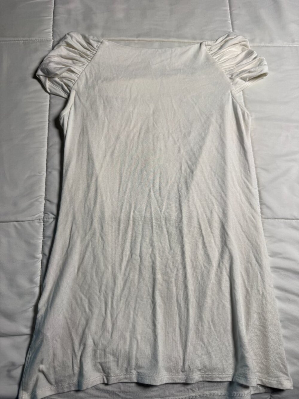 White House Black Market White Ruched Rhinestone Cap Sleeve Top Blouse - XS - Picture 6 of 8